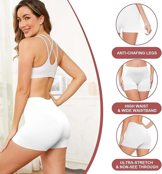 HSR Women's Cotton Ice silk safety pants Mid Waist seamless anti-slip non-curling Shorties/Underskirt Shorts (One size Fit to 30-38 inch)
