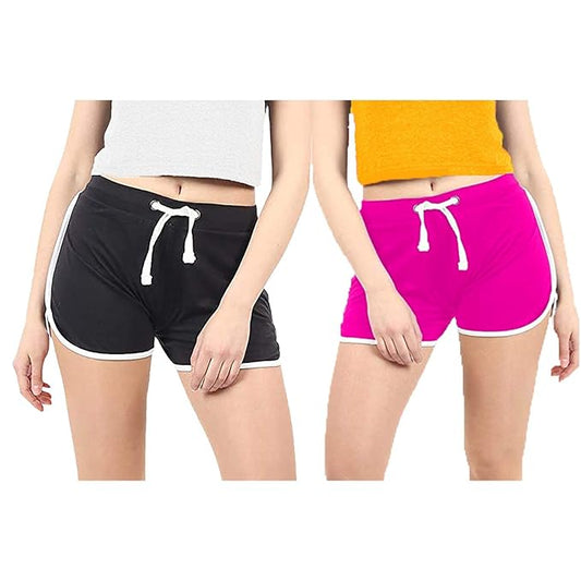Hangout Hub Women’s Cotton Shorts | Boxer Half Pant with Sporty Stripe | Elastic Waist | Hypoallergenic Breathable Fabric | Sweat Absorbent Material | Gym Exercise Yoga Lounge Run Wear (Multi Color)