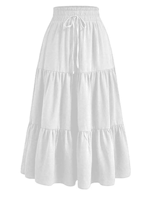 Aahwan Women's Polycotton Maxi Solid Tiered Ruched Elastic Waist Skirt